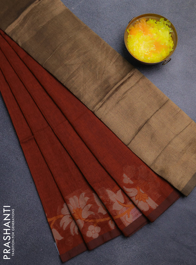 Bengal cotton saree rust shade with thread woven buttas and thread woven border