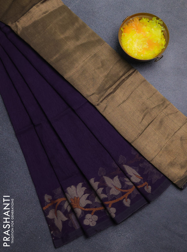 Bengal cotton saree deep violet with thread woven buttas and thread woven border