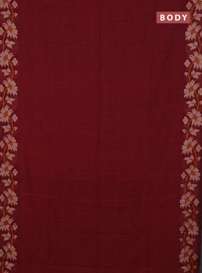 Bengal cotton saree maroon with thread woven buttas and thread woven border