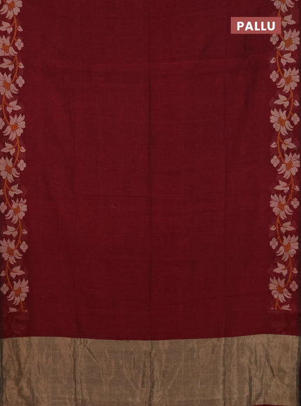 Bengal cotton saree maroon with thread woven buttas and thread woven border