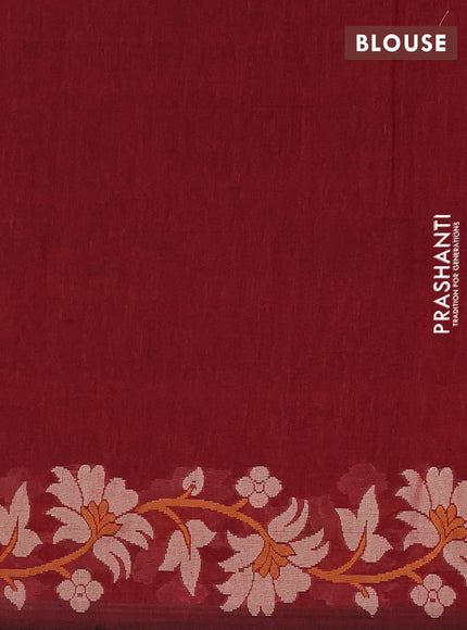 Bengal cotton saree maroon with thread woven buttas and thread woven border