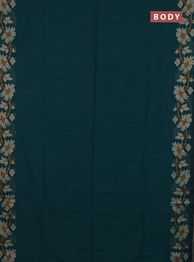 Bengal cotton saree peacock green with thread woven buttas and thread woven border