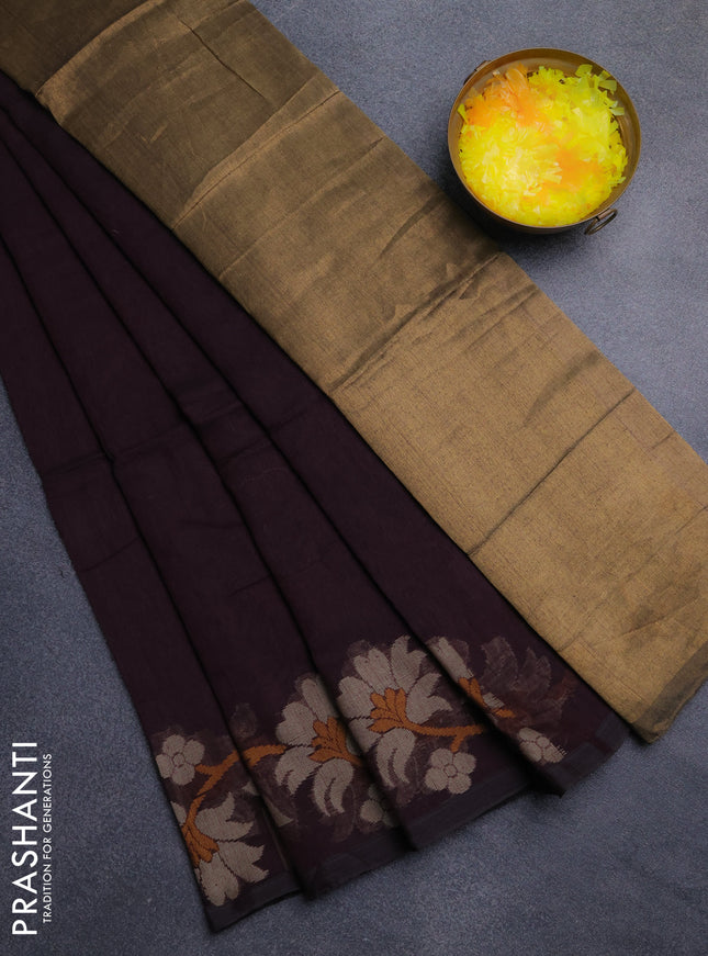 Bengal cotton saree deep maroon with thread woven buttas and thread woven border