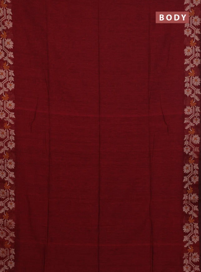 Bengal cotton saree maroon with plain body and thread woven border