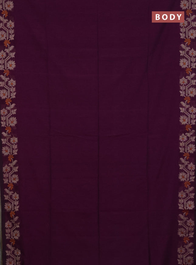 Bengal cotton saree deep purple with plain body and thread woven border