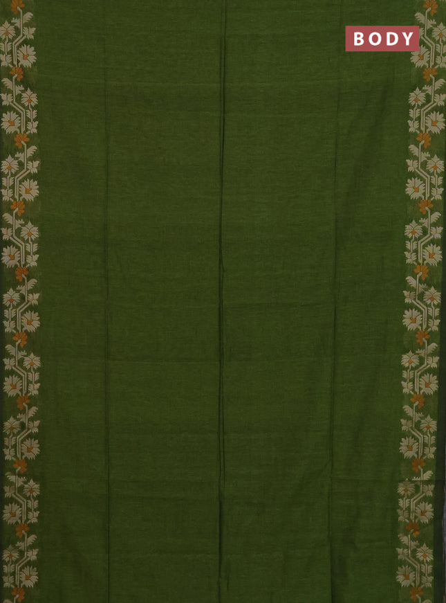 Bengal cotton saree mehendi green with plain body and thread woven border