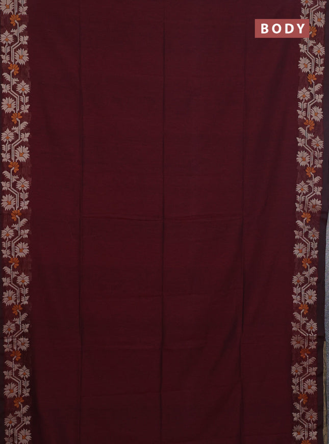 Bengal cotton saree deep maroon with plain body and thread woven border