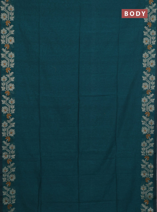 Bengal cotton saree peacock green with plain body and thread woven border