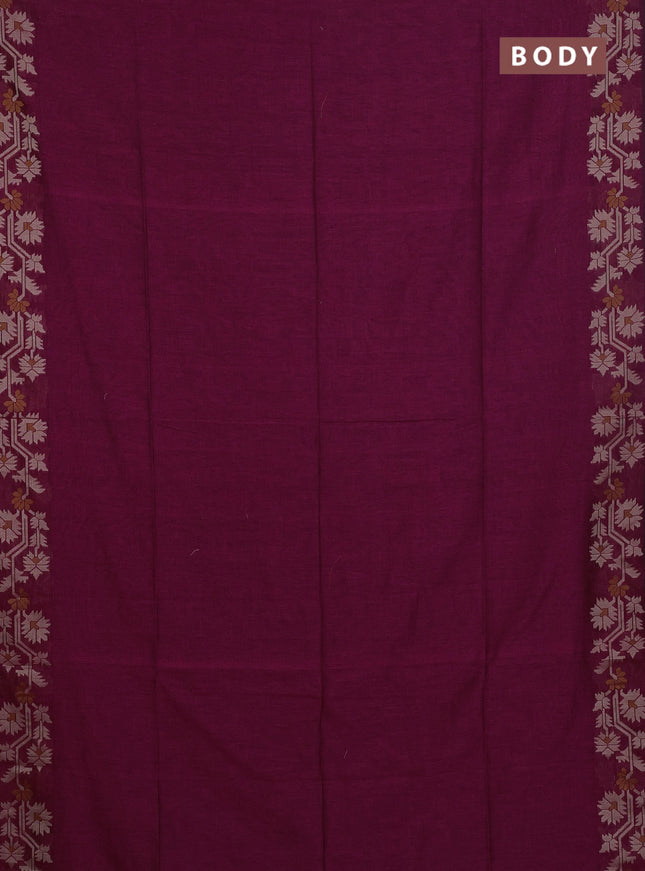 Bengal cotton saree dark magenta pink with plain body and thread woven border