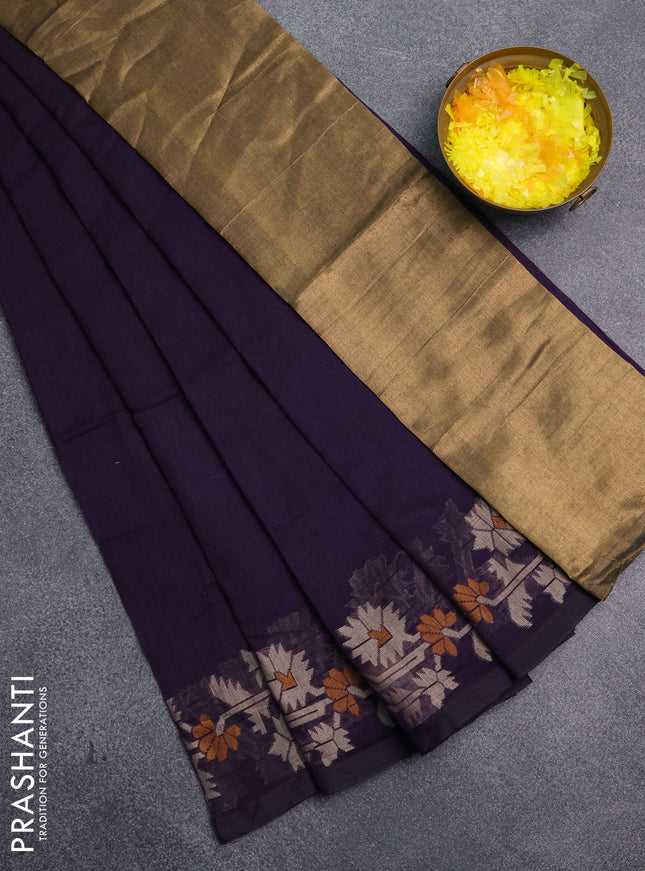 Bengal cotton saree violet with plain body and thread woven border