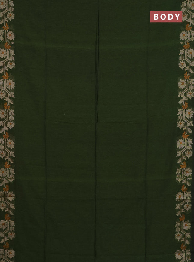Bengal cotton saree sap green with plain body and thread woven border