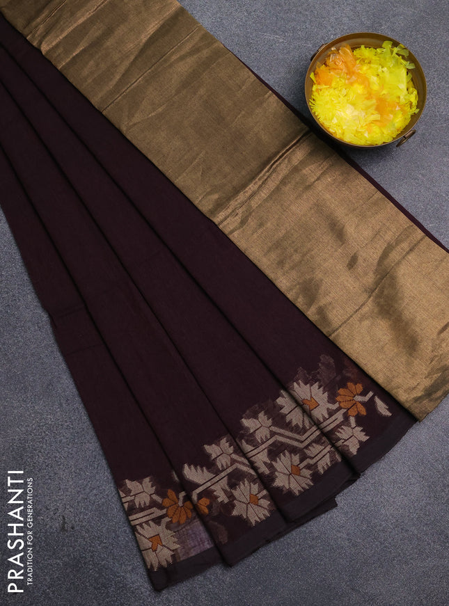 Bengal cotton saree wine shade with plain body and thread woven border