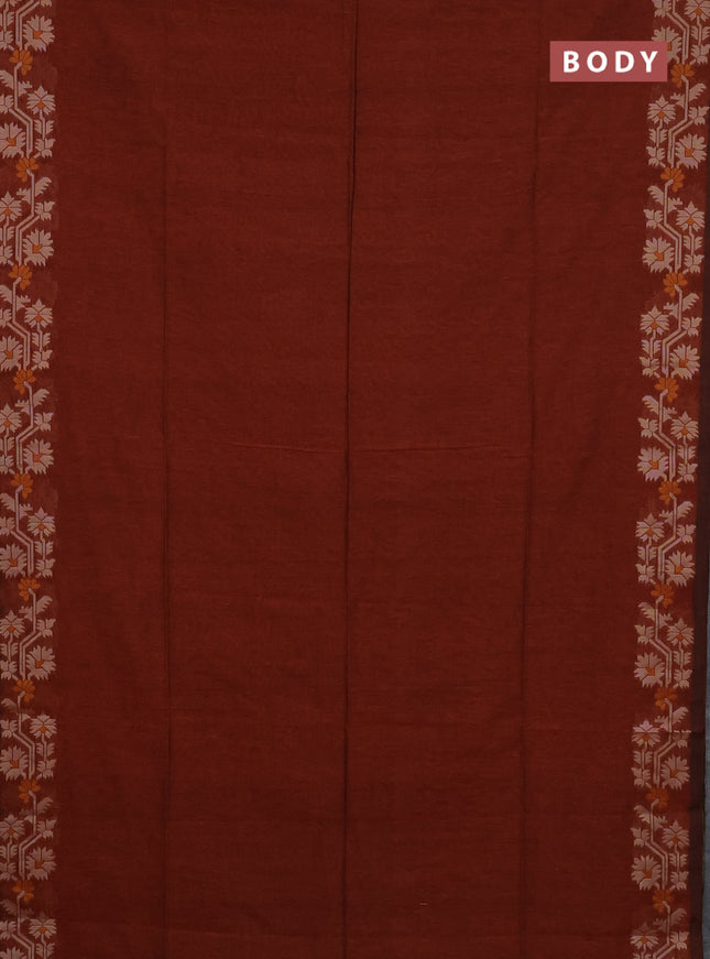 Bengal cotton saree rust shade with plain body and thread woven border