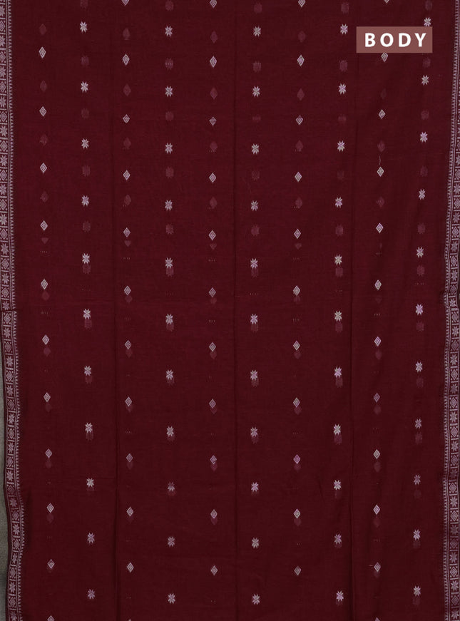Bengal cotton saree maroon with thread woven buttas and thread woven border