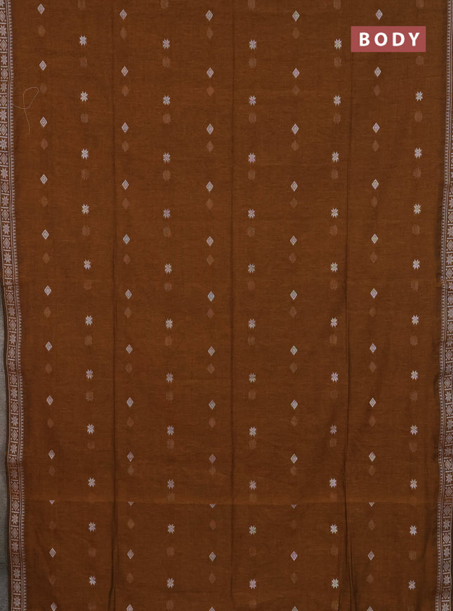 Bengal cotton saree dark mustard with thread woven buttas and thread woven border