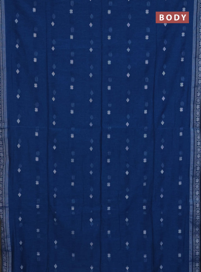 Bengal cotton saree peacock blue with thread woven buttas and thread woven border