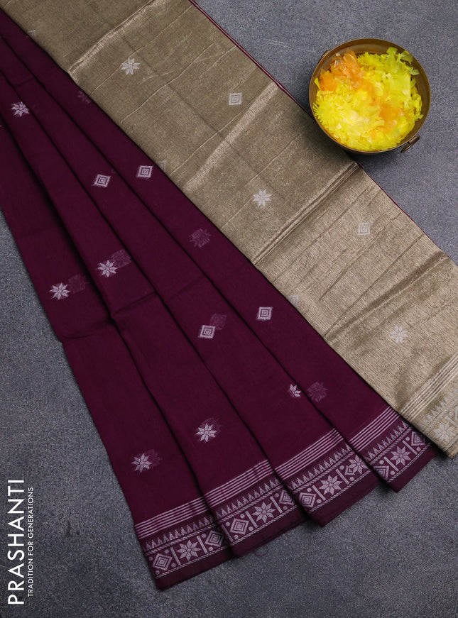 Bengal cotton saree purple with thread woven buttas and thread woven border