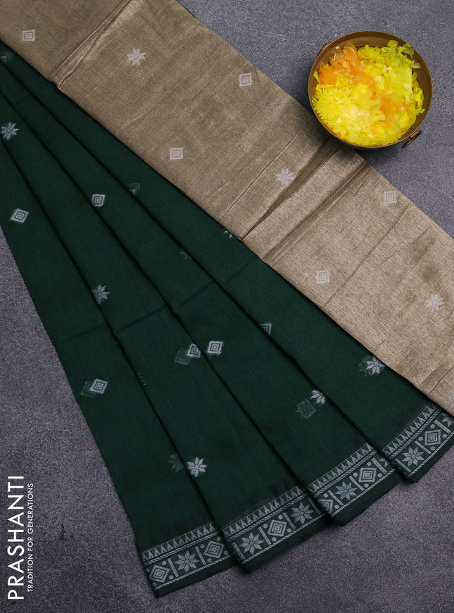 Bengal cotton saree bottle green with thread woven buttas and thread woven border