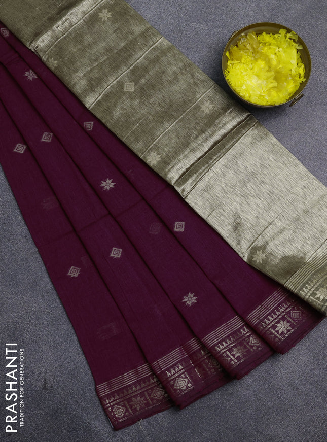 Bengal cotton saree magenta pink with thread woven buttas and zari woven border