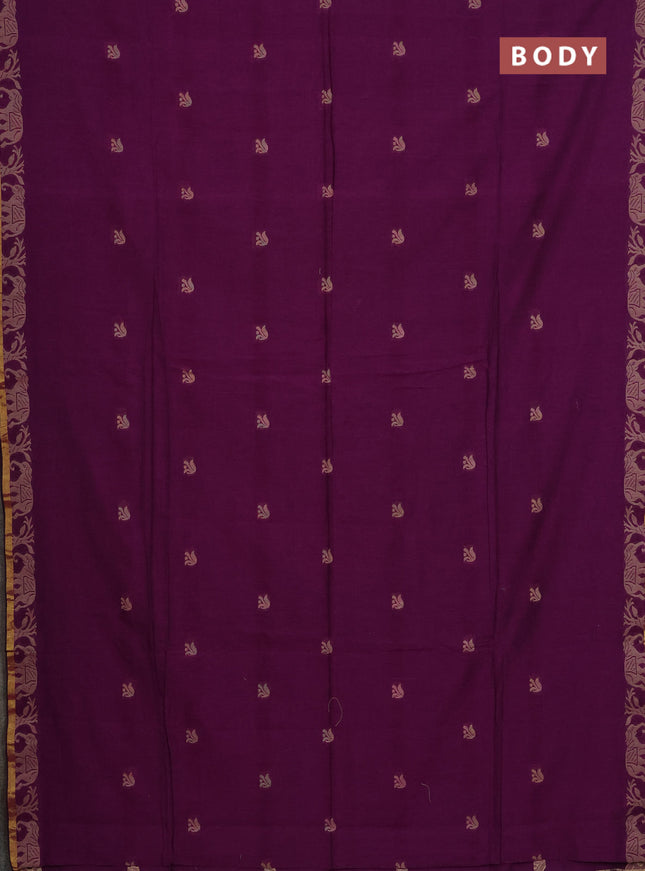 Bengal cotton saree deep purple with thread woven buttas and thread & zari woven border