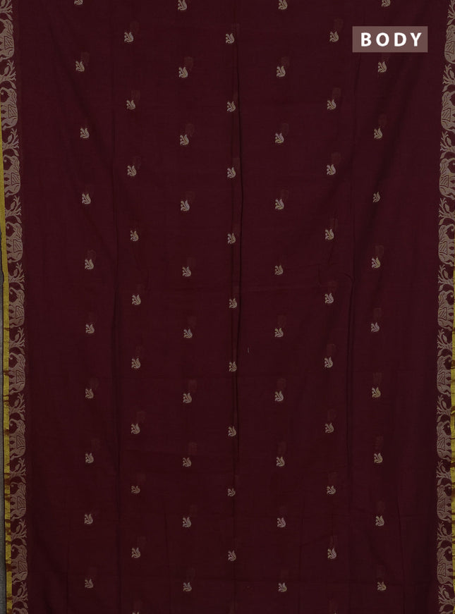 Bengal cotton saree deep wine shade with thread woven buttas and thread & zari woven border