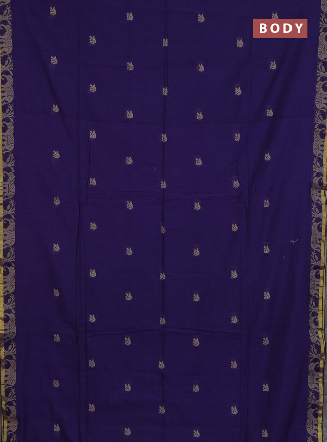 Bengal cotton saree blue with thread woven buttas and thread & zari woven border