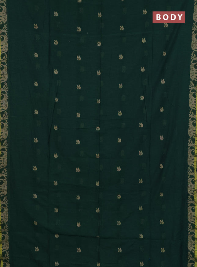 Bengal cotton saree green with thread woven buttas and thread & zari woven border
