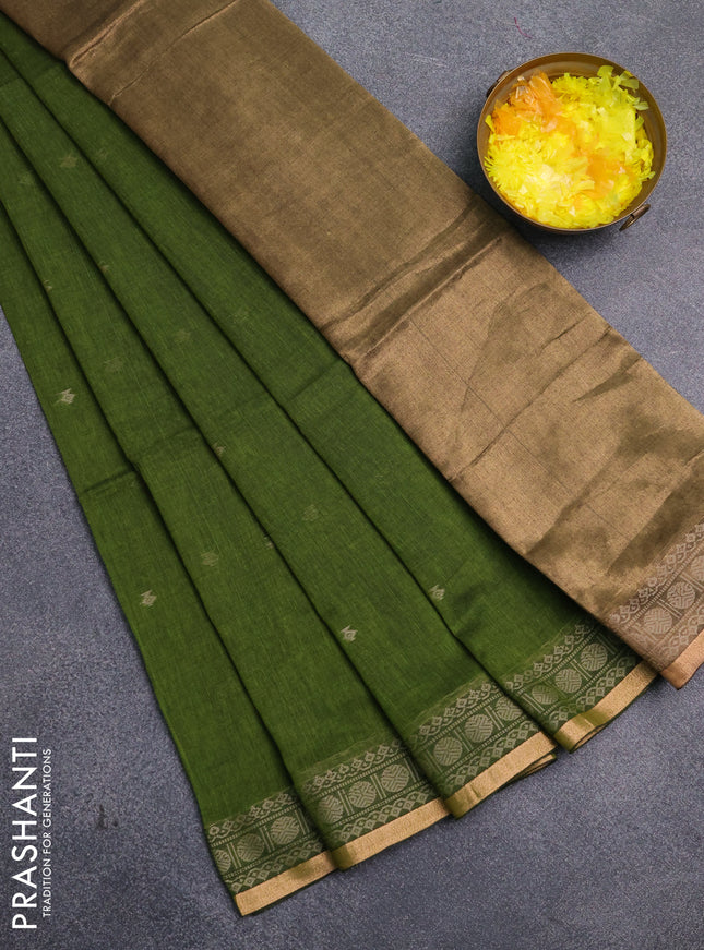 Bengal cotton saree light green with thread woven buttas and thread & zari woven border