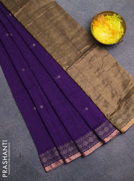 Bengal cotton saree violet with thread woven buttas and thread & zari woven border