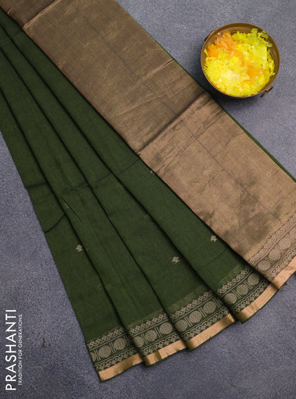 Bengal cotton saree mehendi green with thread woven buttas and thread & zari woven border
