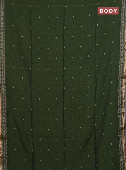 Bengal cotton saree mehendi green with thread woven buttas and thread & zari woven border