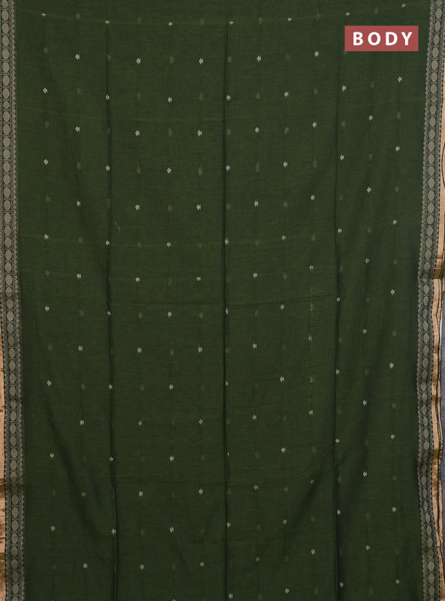 Bengal cotton saree mehendi green with thread woven buttas and thread & zari woven border