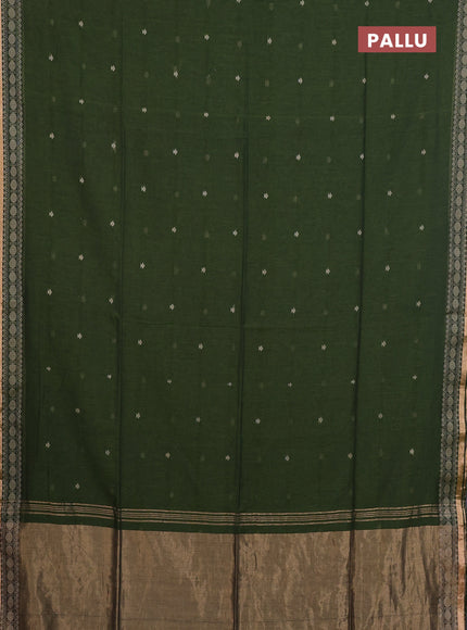 Bengal cotton saree mehendi green with thread woven buttas and thread & zari woven border