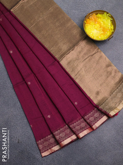Bengal cotton saree purple with thread woven buttas and thread & zari woven border