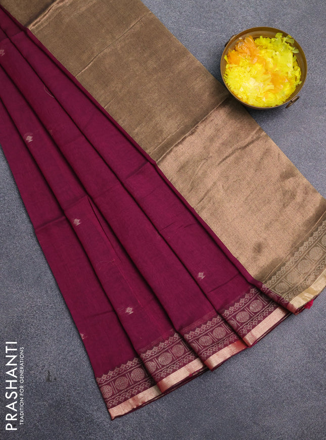 Bengal cotton saree purple with thread woven buttas and thread & zari woven border