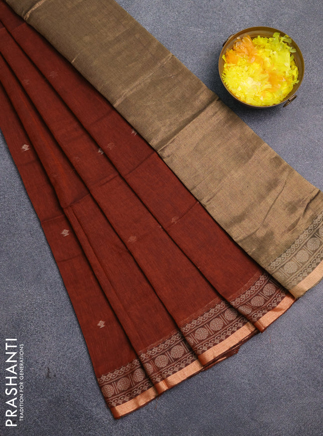 Bengal cotton saree rust shade with thread woven buttas and thread & zari woven border