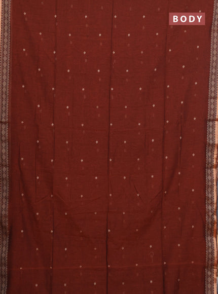 Bengal cotton saree rust shade with thread woven buttas and thread & zari woven border