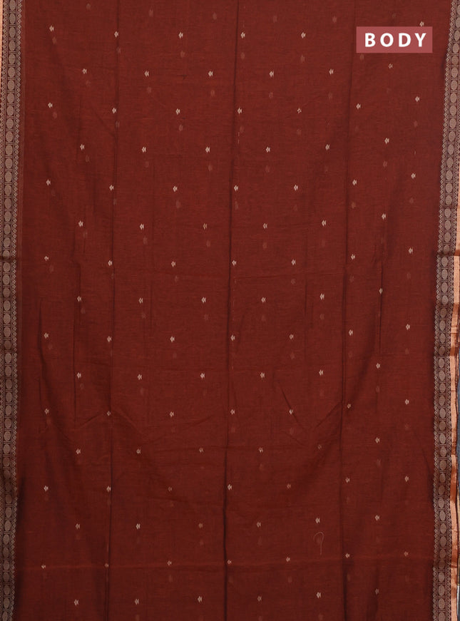 Bengal cotton saree rust shade with thread woven buttas and thread & zari woven border