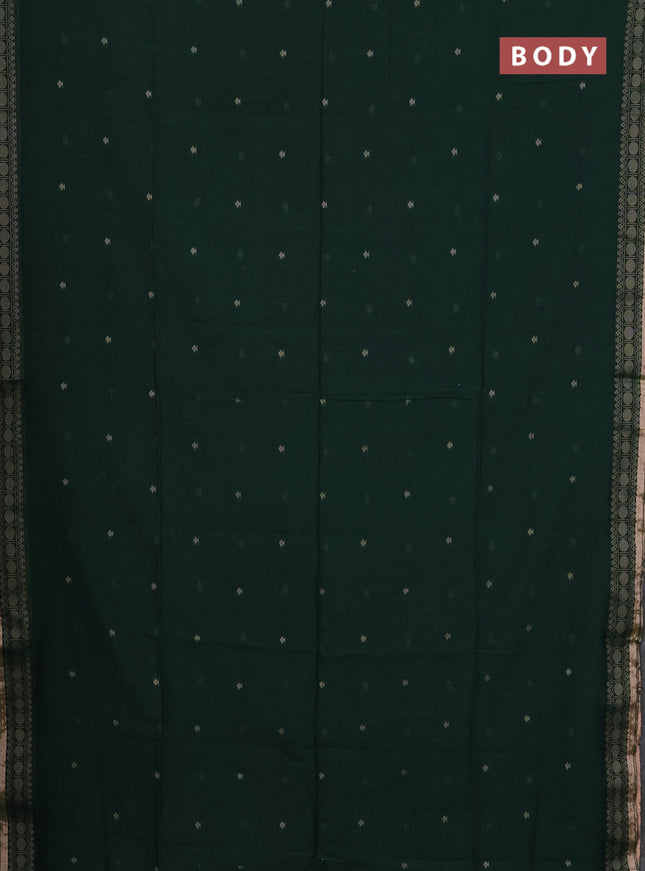 Bengal cotton saree bottle green with thread woven buttas and thread & zari woven border