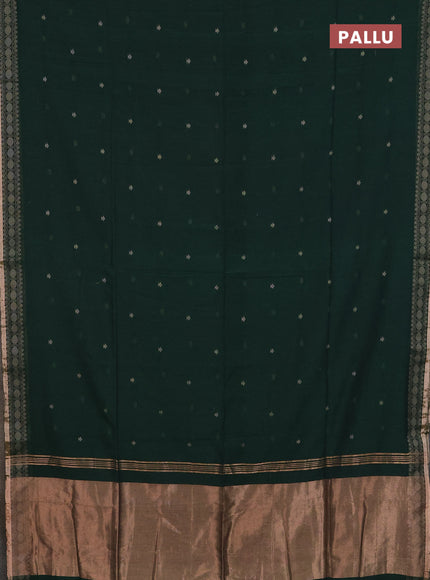 Bengal cotton saree bottle green with thread woven buttas and thread & zari woven border