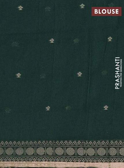 Bengal cotton saree bottle green with thread woven buttas and thread & zari woven border