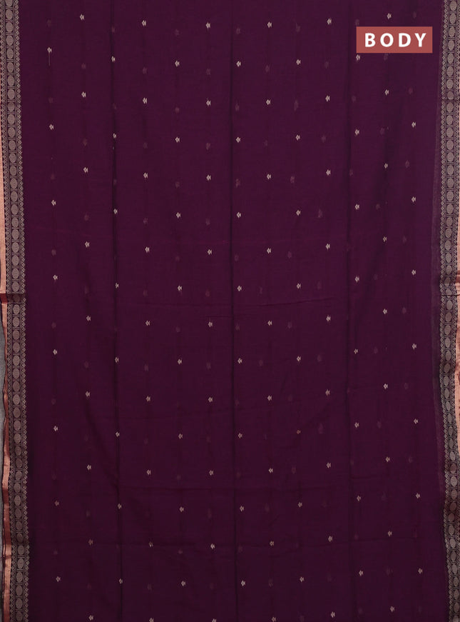 Bengal cotton saree deep purple with thread woven buttas and thread & zari woven border