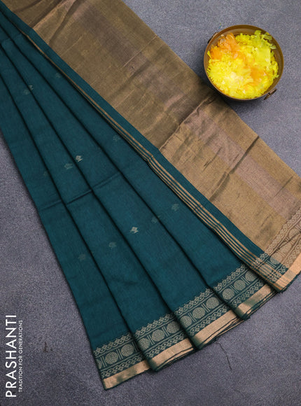 Bengal cotton saree peacock green with thread woven buttas and thread & zari woven border