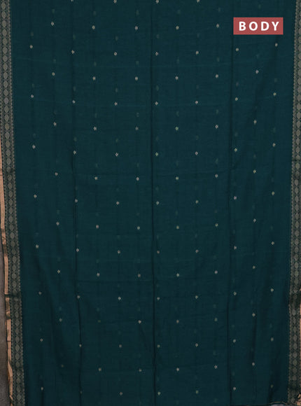 Bengal cotton saree peacock green with thread woven buttas and thread & zari woven border