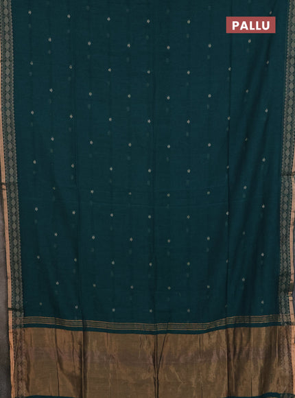 Bengal cotton saree peacock green with thread woven buttas and thread & zari woven border