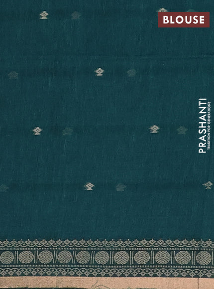 Bengal cotton saree peacock green with thread woven buttas and thread & zari woven border