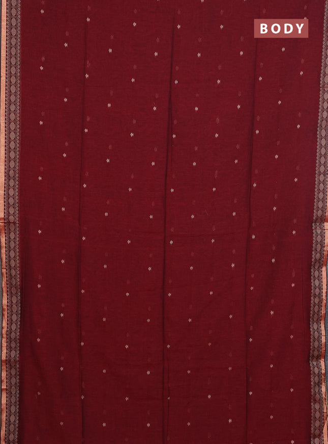 Bengal cotton saree deep maroon with thread woven buttas and thread & zari woven border