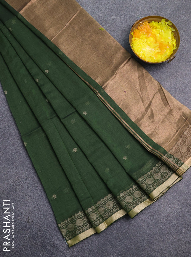 Bengal cotton saree green shade with thread woven buttas and thread & zari woven border