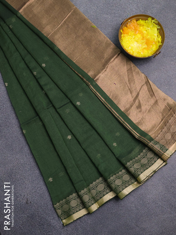 Bengal cotton saree green shade with thread woven buttas and thread & zari woven border