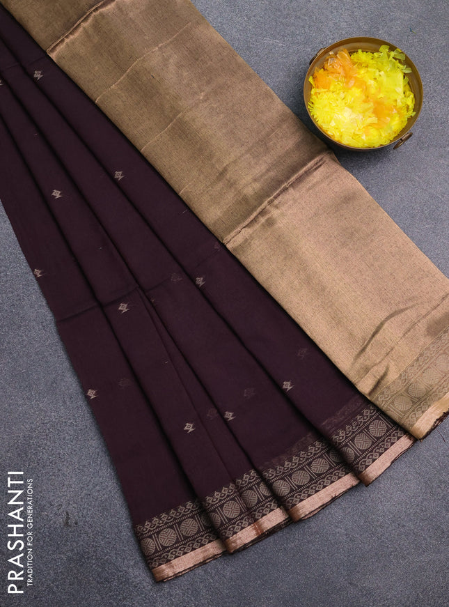 Bengal cotton saree deep wine shade with thread woven buttas and thread & zari woven border
